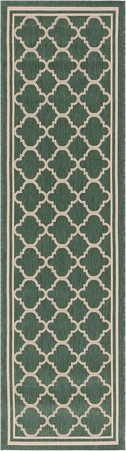SAFAVIEH Washable Rug Outdoor Courtyard Collection - 2'3" x 6'7" Runner, Dark Green & Beige, Non-Shedding & Easy Cleaning, Ideal for Patio, Entryway, Mudroom, Hallway, Kitchen (CY6918-322)