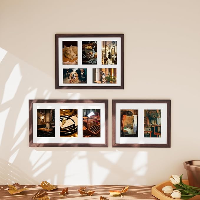 Vittanly 11x14 Collage Picture Frame, Displays 5Pcs 4x6 Pictures with Mat or 1Pcs 11x14 without Mat for Wall Mounting, Picture Frames Collage Wall Decor in Brown, 1 Pack