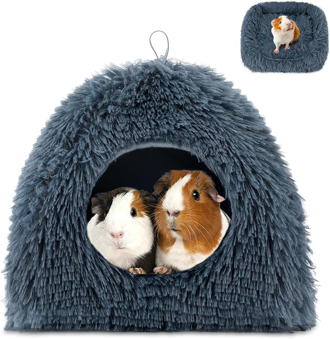 YUEPET Bunny Hideout,Warm Guinea Pig Bed, Dark Grey | Thick Ferret Bed, Washable Long Plush Fabric, Semi-Closed Design, Non-Slip Base, for Small Pets, Indoor Use