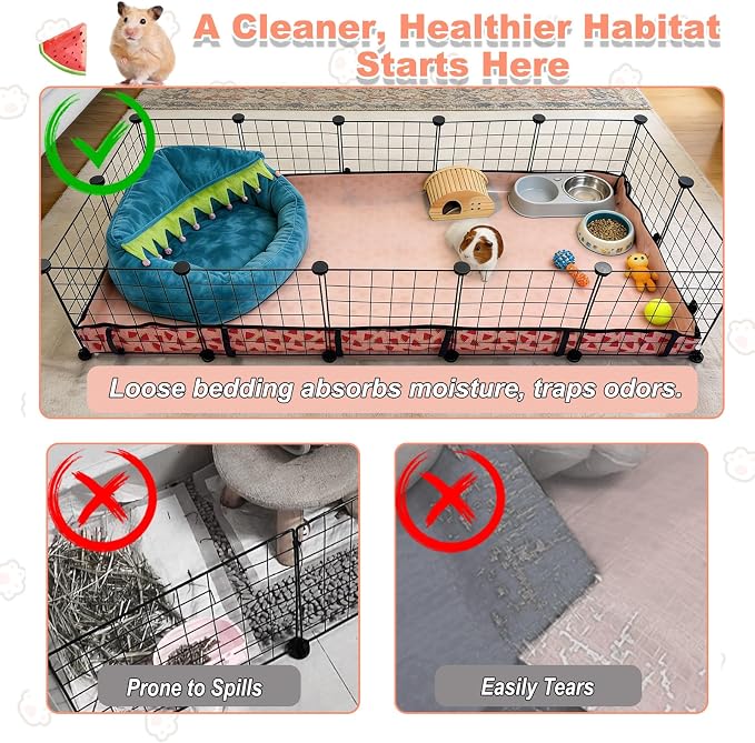 Waterproof Guinea Pig Cage Liners, Washable & Reusable Small Animal Cage Mat, for Rabbit, Hamster, Chinchilla, Hedgehog (Watermelon),C&C 28x42 inches
