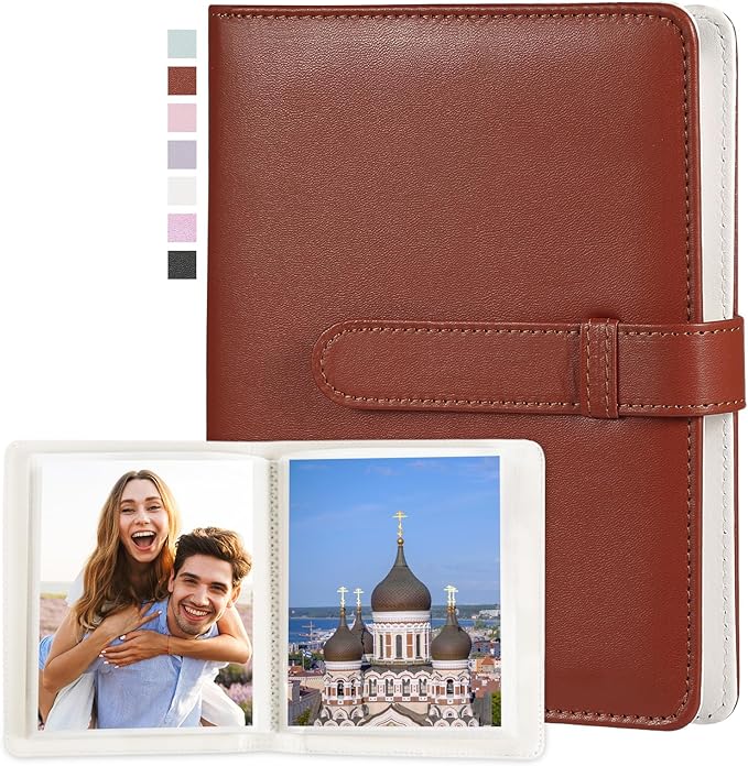 Lifting Photo Album 4x6 with 68 Pockets，Premium Vegan Leather Cover Small Photo Album Book，Mini Picture Album for Family Birthday Anniversary Baby Vacations (Brown)