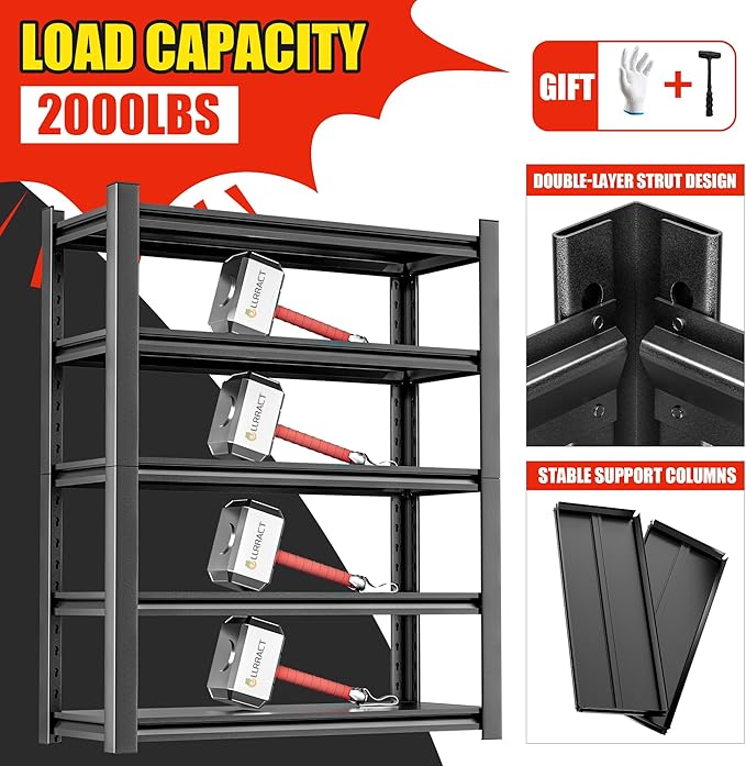 Garage Shelving Unit - 5-Tier Adjustable Metal Storage Shelf - Heavy Duty Industrial Rack for Garage, Basement, and Utility Room - Easy Assembly 16" D x40 W x78 H