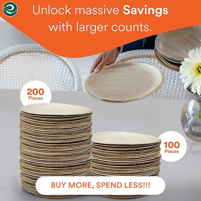 ECO SOUL Compostable 10 Inch Palm Leaf Round Plates (100 Count) Like Bamboo Plates | Biodegradable | Eco-Friendly, Microwave & Oven Safe