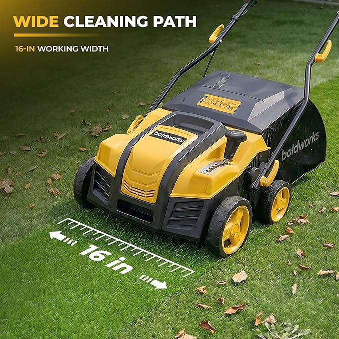 Electric Artificial Turf Sweeper 16” Artificial Grass Sweeper Vacuum with 45L Collection Bag 5 Height Adjustment Foldable Turf Power Broom for Artificial Grass Cleaning