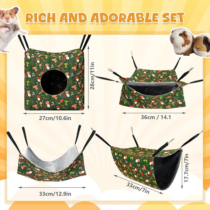 Geelin 8 Pcs Rat Hammock Bed Rat Accessories for Cage Ferret Hammock Bed Hideout Guinea Pig Hanging Tunnel Glider Toy for Small Animals Hamster Chinchilla Sugar Squirrel