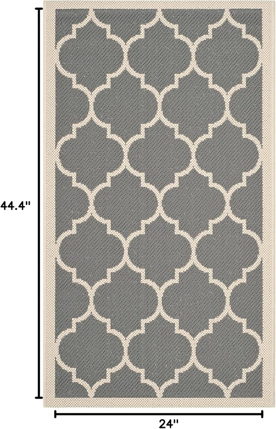SAFAVIEH Washable Rug Outdoor Courtyard Collection - 2' x 3'7", Anthracite & Beige, Non-Shedding & Easy Cleaning, Ideal for Patio, Front Door, Entryway, Doormat (CY6914-246)