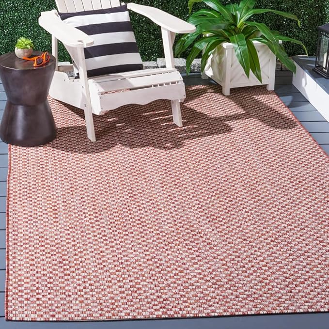 SAFAVIEH Washable Rug Outdoor Courtyard Collection - 6'7" x 9'6", Rust & Light Grey, Non-Shedding & Easy Cleaning, Ideal for Patio, Backyard, Mudroom (CY8653-36521)