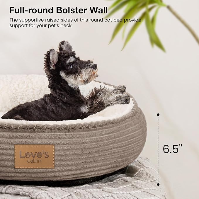 Love's cabin Round Donut Cat and Dog Cushion Bed, 24in Pet Bed for Small or Medium Dogs, Anti-Slip & Water-Resistant Bottom, Soft Durable Fabric Pet Beds, Washable Calming Cat Bed Khaki