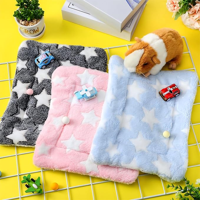 Jetec 3 Pcs Guinea Pig Beds, Fleece Small Animal Mats, Star, Blue | 10 x 11 in Soft Double Sided Fleece Pad for Rabbit, Hamster, Chinchilla, Rat, Warm Hideout, Cozy Small Animal Cage Bed