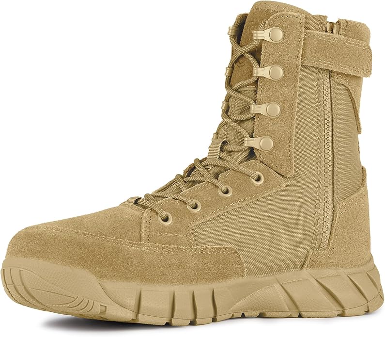 FREE SOLDIER Men's Work Tactical Boots 8 Inches Lightweight Combat Boots Durable Suede Leather Military Boot Desert Boot