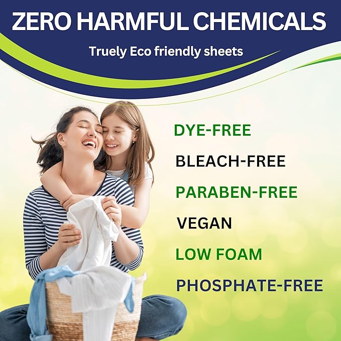 Travel Laundry Detergent Sheets Made in USA, Liquidless Washer Sheet, Eco Friendly Laundry Sheets Detergent, Hypoallergenic Non Toxic (FRESH SCENT-32 LOADS)