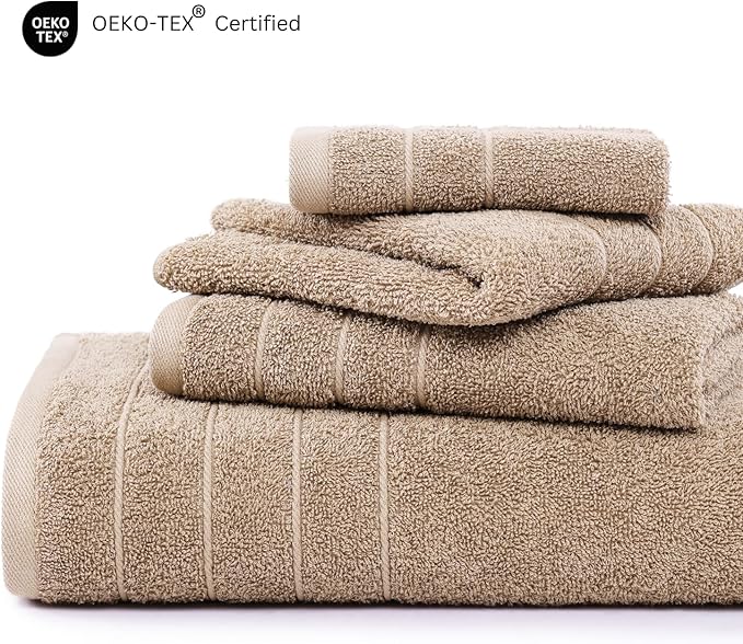Casa Platino 100% Mercerized Cotton Bathroom Towel Set - 18 Pcs - Ring Spun, Super Soft & Highly Absorbent - 6 Large Bath Towels, 6 Washcloths, 6 Hand Towels - Wide Variety of Colours - Tawny Brown