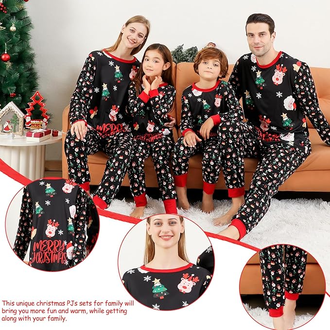 Family Christmas PJs Matching Sets, Cute Holiday Pajamas Printed Top and Pants, Xmas Jammies for Couples/Men/Women