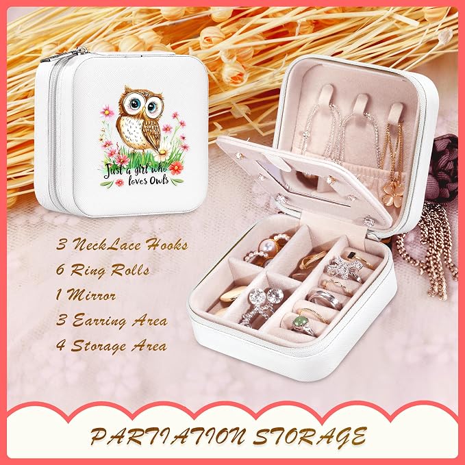 Owl Jewelry Box, Gifts For Teens Girls, Owl Lovers Themed Stuff Items Accessories Things Merchandise Decor Merch, Travel Ring Earrings Necklace Organizer Holder！