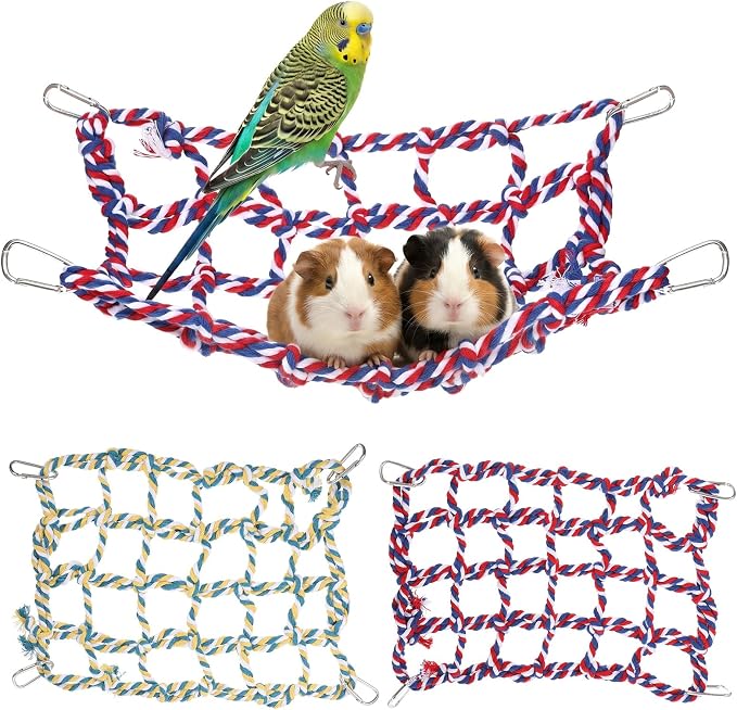 2 Pcs Hanging Rat Rope Net Rat Climbing Bird Rope Toys | Bird Cage Accessories, Colorful Bird Rope Net, Bird Swing Toy, Parrot Climbing Ladder Bridge, for Small Animals
