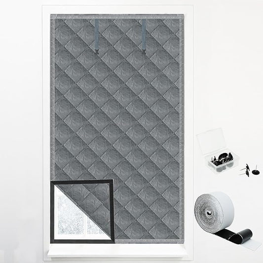 Window Insulation kit, 3-Layer Cotton Thermal Insulated Window Cover 47 Inch x 63 Inch Oxford Winter Window Covering Velcro Insulation Curtain for Cold Weather to Keep Warm (37inch X 61inch)