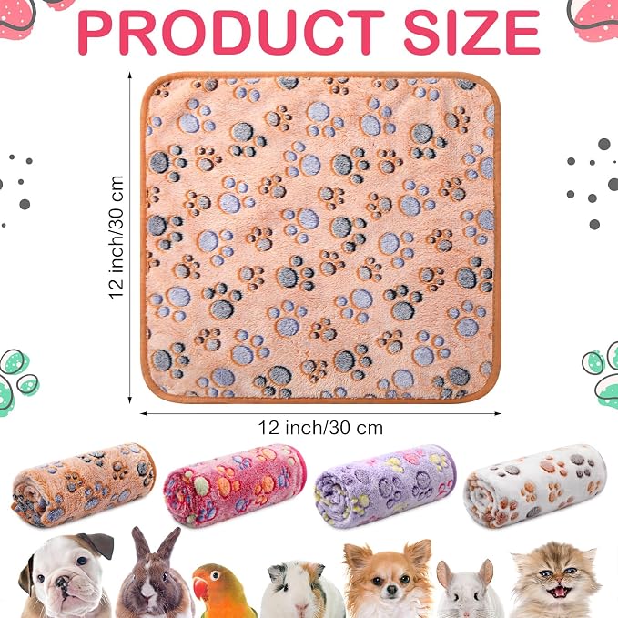 Tudomro 8 Pcs Guinea Pig Fleece Cage Liners, Paw, 12 x 12 Inch | Washable Reusable Small Animal Bedding, Absorbent Blankets for Ferret Chinchilla, Soft Fleece Mat Pads Protect Furniture