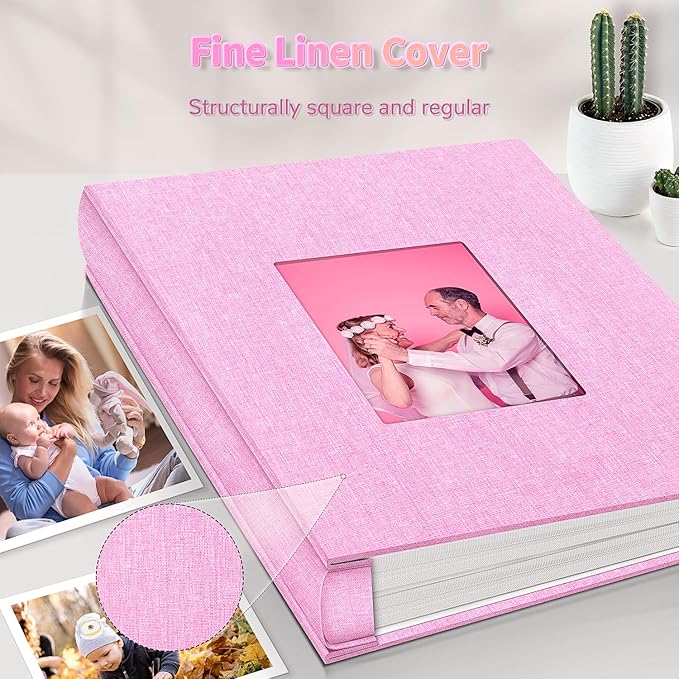 Photo Album 4x6 with 600 Pockets,Slip-in Picture Albums,Linen Cover Memory Book with Front Window,White Page Vertical Photo Book for Wedding,Family,Anniversare,Baby,Vacation