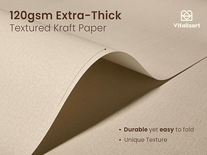 Vitalizart Textured Wrapping Paper Set 17" Roll Twine Ribbons & Tags Extra Thick All-in-One Neutral Beige Kraft Christmas Gift Wrap Birthday Baby Shower Wedding Crafts Vintage Minimalist Housewarming Flower Book