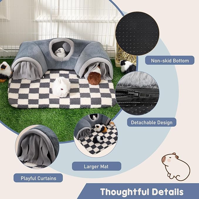 Avont Guinea Pig Tunnel, Small Animal Hideaway Tube Toy | Cozy Plush Tunnel for Guinea Pigs and Small Pets with Non-Slip Bottom and 2-In-1 Design in Large Size Gray