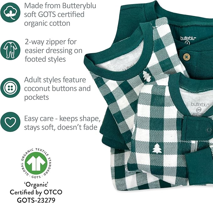JAMIE Matching Family Jammies Holiday Pajamas 100% Organic Cotton PJs Adults, Kids, Toddlers, Baby, Pets