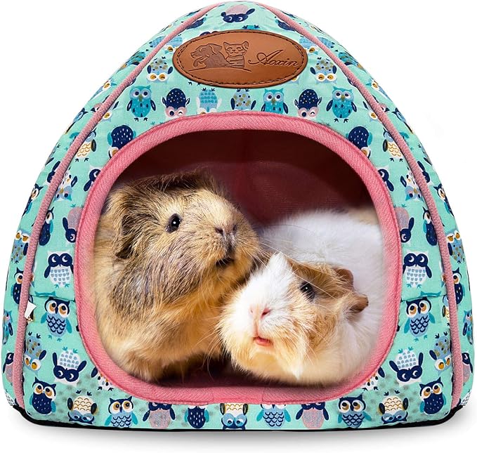 Guinea Pig Bed Hideout, Washable Hamster Cave for Small Animals | Removable Cushion for Cleaning, Warm Fleece Nest, Washable Bed, 10.23 x 10.23 x 11 in, Dwarf Rabbits Hedgehogs