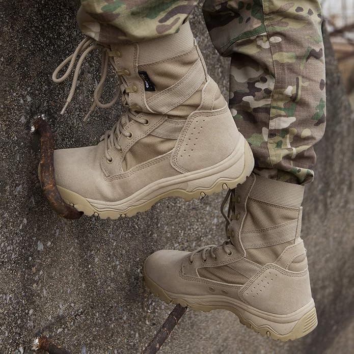 FREE SOLDIER Men's Work Tactical Boots 8 Inches Lightweight Combat Boots Durable Suede Leather Military Boot Desert Boot