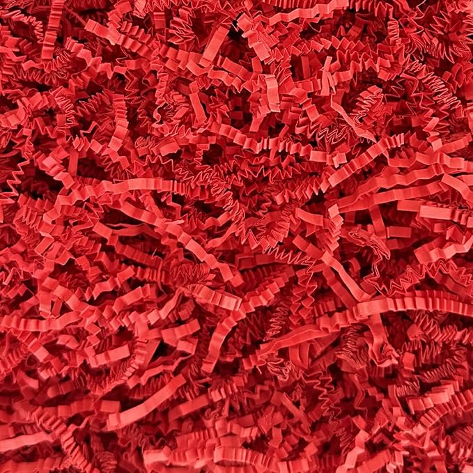 Bobobag - 1LB Crinkle Cut Paper Shred Filler Recyclable Gift Wrap Confetti Raffia Grass Shred Paper for Easter Baskets Filler Creative Eggs Decor (Red)