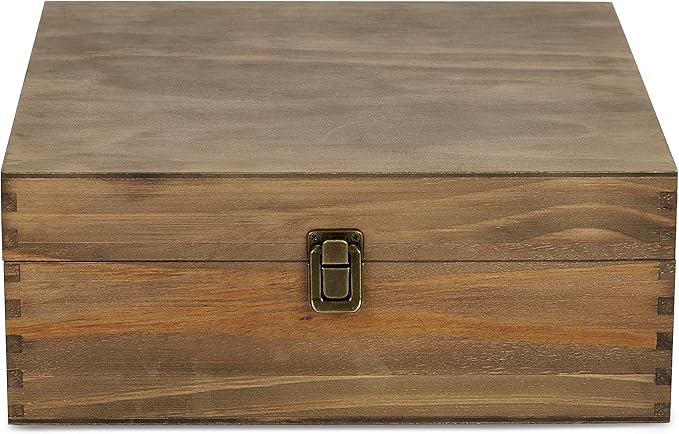 makerflo Large Dark Walnut Wood Memory Box (Pack of 1) with Hinged with Clasp, Black Felt Inside, Keepsake Wooden Box Ideal for Craft and Personalization (Laser Engraving, Epoxy, UV DTF, and Vinyl)