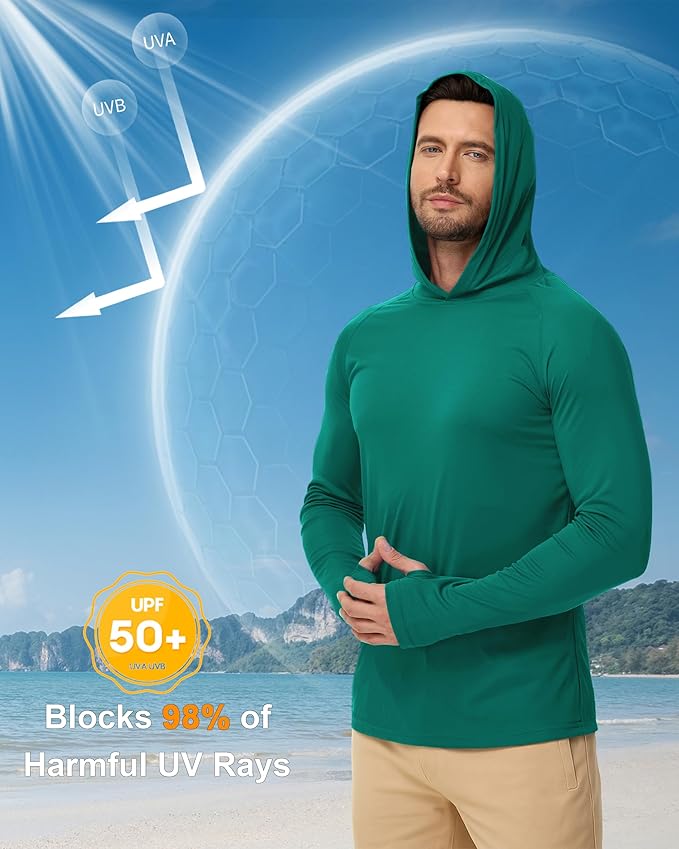 Boladeci Men's UPF 50+ Sun Protection Lightweight Hoodie Shirts Long Sleeve Fishing Shirt SPF UV Hiking Swim