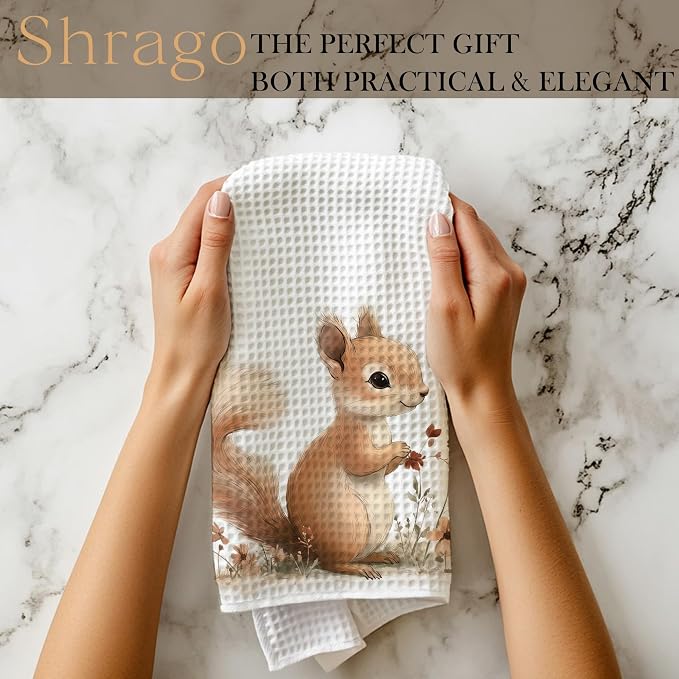Squirrel Decor Kitchen Towels, Gifts for Squirrel Lovers Dish Tea Towels for Kitchen, Animal Lover Gifts Decorative Hand Towel for Kids Bathroom Decor, 16x24 Inch