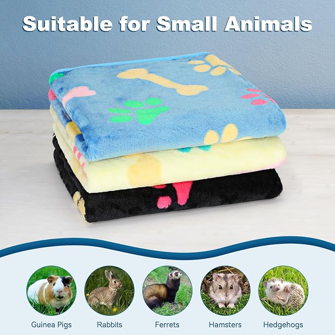 YUEPET 3 Pack Waterproof Guinea Pig Blankets, Fleece Cage Liners, L | Guinea Pig Fleece Cage Liners, Waterproof Backing, Machine Washable, Soft Fleece Surface, 48 x 24 in