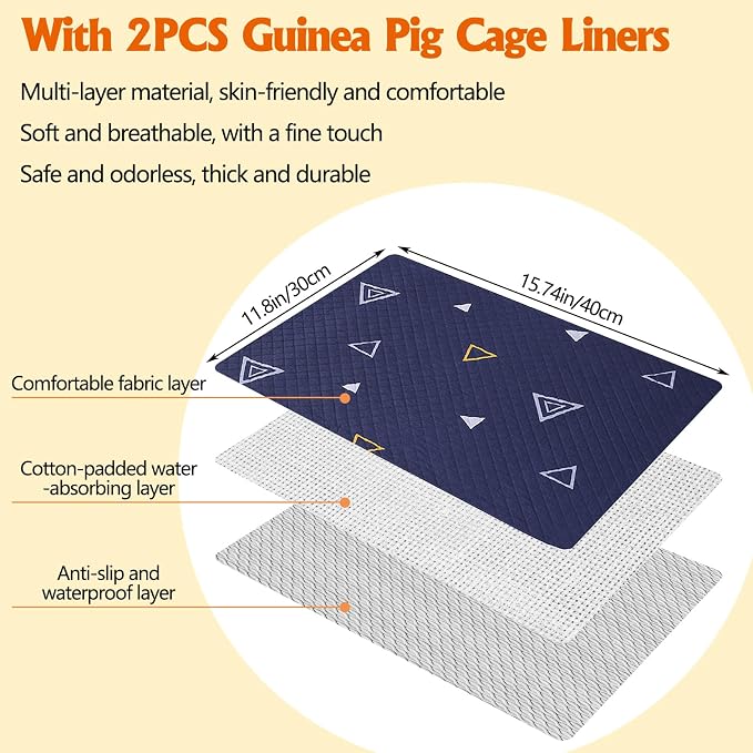 kathson Wood Guinea Pig Hideout Small Rabbit Hideout with Water and Hay Feeder Ramp, Easy to Assemble Wooden Hamster House for Small Animal Bunny Chinchilla Rat Hedgehog with 2xGuinea Pig Cage Liners