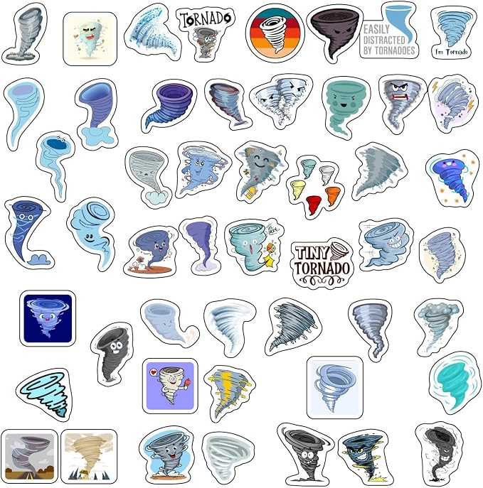 100Pcs Tornado Stickers for Water Bottle and Laptop - Weather Party Supplies & Decorations, Waterproof Vinyl Storm Decals, Exciting Tornado Stickers Laptop Decals, Gifts for Women & Men