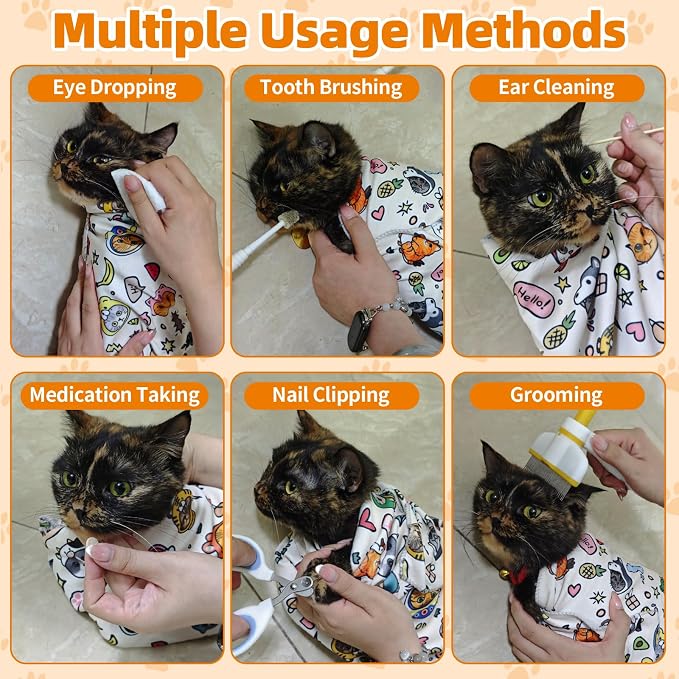 21.65" Cat Grooming Wrap for Cutting Nails Self Adhesive Cat Wrap for Nail Clipping Cat Restraint Blanket for Pet Cleaning and Beauty