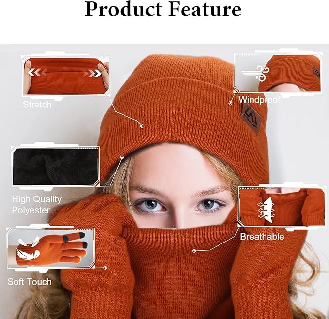 mysuntown Winter Beanie Hat Scarf and Touch Screen Gloves 3-Piece Set, 2025 Cold Weather Knit Fleece Lined Warm Unisex Sets