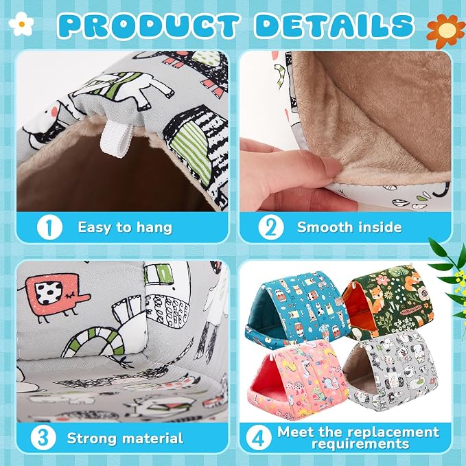 Cinnvoice Guinea Pig Hideout Bed Washable House Cage, Wonder Tale, 9.8 in | Soft Tunnel for Hamster Rabbit Bunny Chinchillas Hedgehog Mice Rat, Cozy Hideaway Habitat Accessories, Removable Cushion Pad