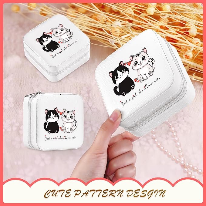 Cat Jewelry Box, Gifts For Women Teens Girls, Cat Lovers Stuff Items Accessories Things Merchandise Decor Merch, Travel Ring Earrings Necklace Organizer Holder!