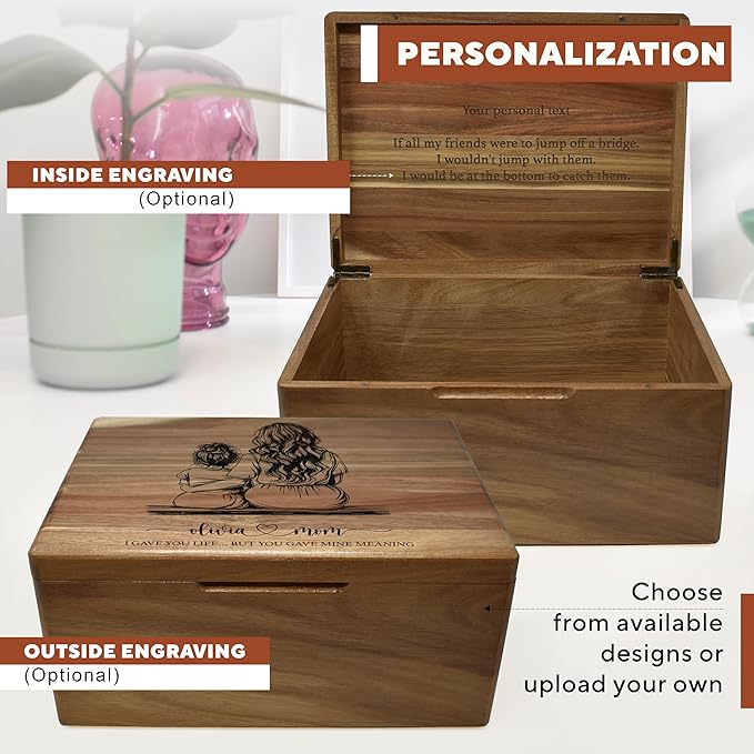 Mother's Day Gifts for Daughter - The Only Thing Better than Being Your Mom, Personalized Wooden Memory Boxes for Keepsakes Storage Large, Acacia Wood, Happy 1st Mothers Day, 11.5 x 8.5 x 5.5 in