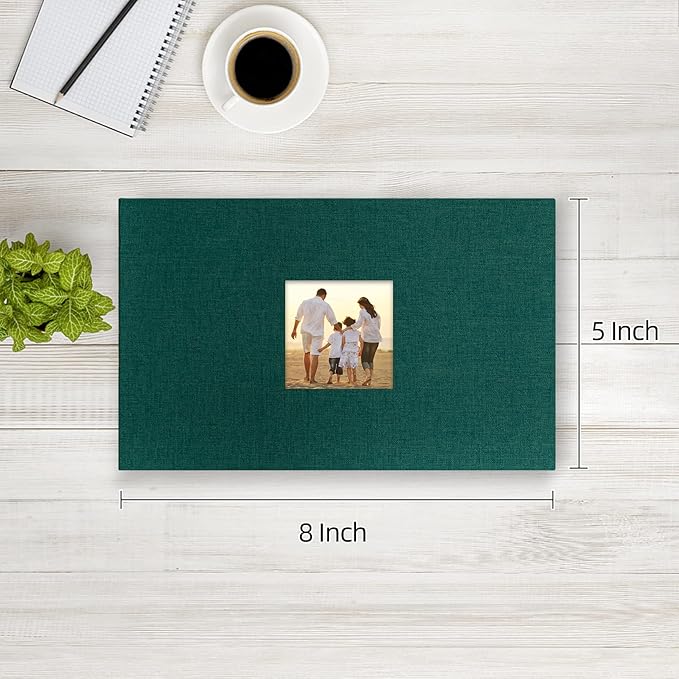 potricher Small Photo Album 4x6 100 Photos Linen Cover Picture Photo Book for Family Wedding Anniversary Baby Vacation (Dark Green,100 Pockets)