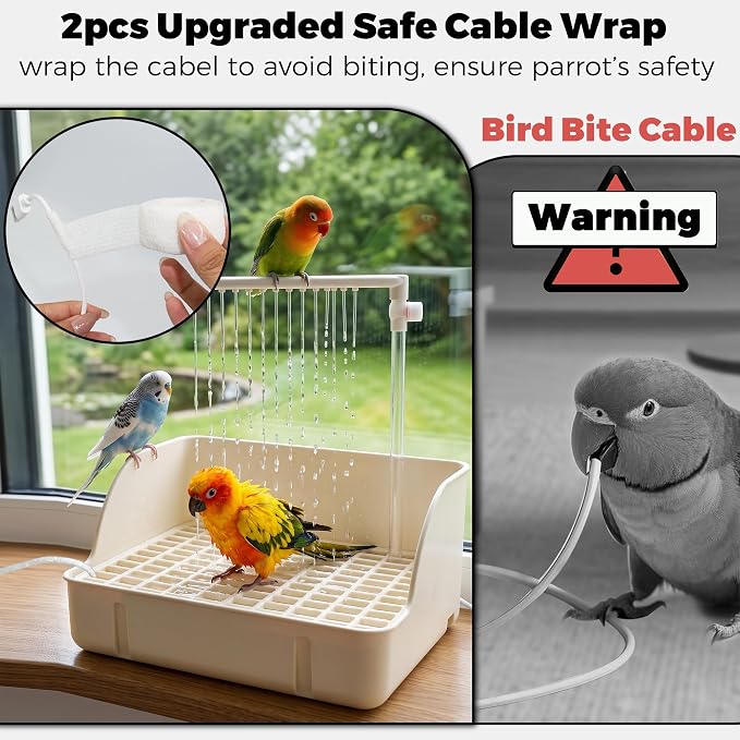 Automatic Parakeet Bird Bath with Pump & Control Valve for Tame Birds | Large Bird Shower Fountain Indoor Bathtub, Parrot Bath Tub Faucet for Pet Birds, Cockatiel, African Grey, Conure, Lovebird