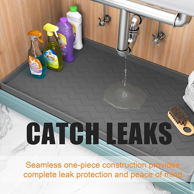 TigeJoy 25" x 22" Under Sink Mats for Kitchen Waterproof, Leak-Proof Silicone Mat Sink Protector and Cabinet Liner, Kitchen Essentials Organizer and Storage, Boot or Shoe Tray, Pet Feeding Mat