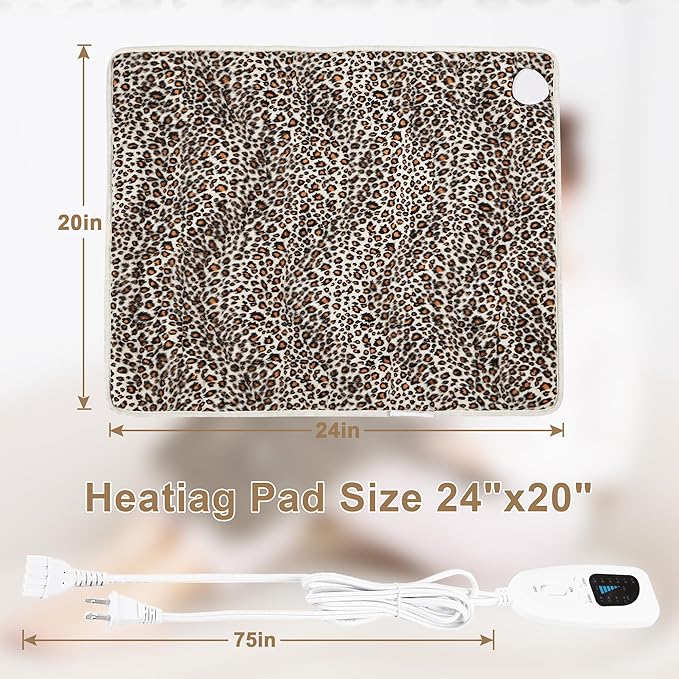 Deepsoon Heating Pad,Electric Heating Pads for Back,Neck,Abdomen,Moist Heating Pad for Shoulder,Knee,Arms,Legs,Dry/Moist Heat & Auto Shut Off,Christmas Gifts for Men and Women,Leopard Print,24x20 Inch