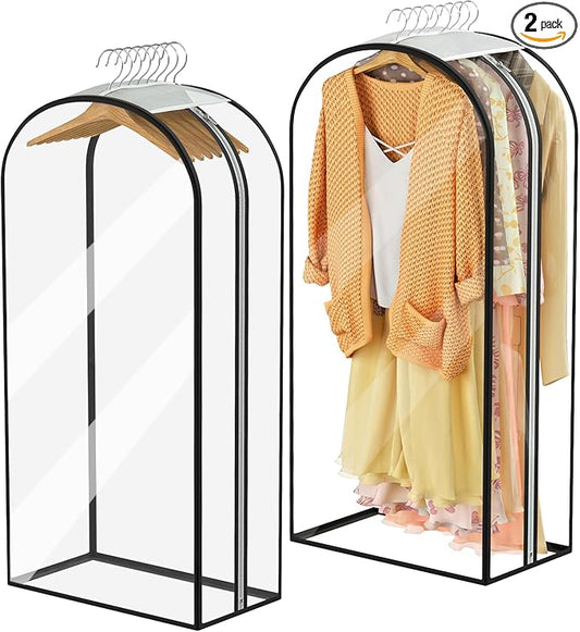 Garment Bags for Hanging Clothes 40” Long, Ultra Clear Suit Bags for Closet Storage, Moving Organization, Travel Covers with 10" Gussets for Coat, Dress, Shirt and Sweater - 2 PCS