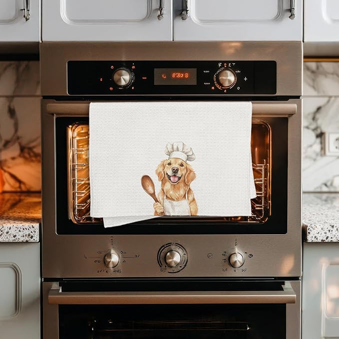 Funny Golden Retriever Chef Kitchen Towels, Golden Retriever Gifts for Women Men, Chef Gifts, Funny Dog Decorative Dish Hand Tea Towels for Kitchen Bakery, 16x24 Inch