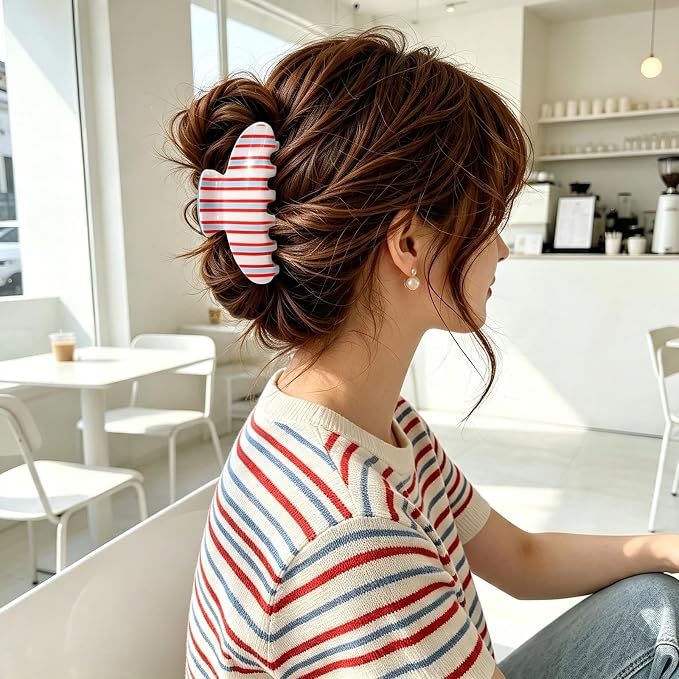 Red Blue White Stripe Hair Claw Clips Strong Hold Hair Clips Retro Jaw Clip | Funny Candy Color Lines Hair Barrettes Cute Stripes Hair Accessories Nonslip Grip Clips for Women Daily Holiday Party Styling