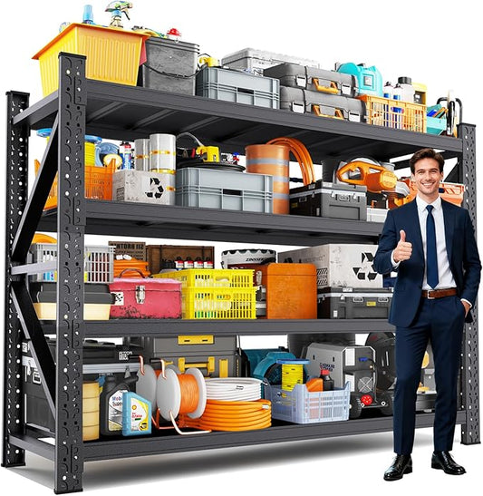 71''W Garage Shelving Adjustable Garage Shelves 5000LBS Storage Shelves,4-Tier Metal Shelving Unit Storage Shelf, Easy Assembly Utility Shelf for Warehouse, Basement, Black (70'H x 71''W x 24''D)