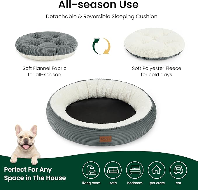 Love's cabin Round Donut Cat and Dog Cushion Bed, 30in Pet Bed for Medium or Large Dogs, Anti-Slip & Water-Resistant Bottom, Soft Durable Fabric Pet Beds, Washable Calming Cat Bed, Bluish Grey