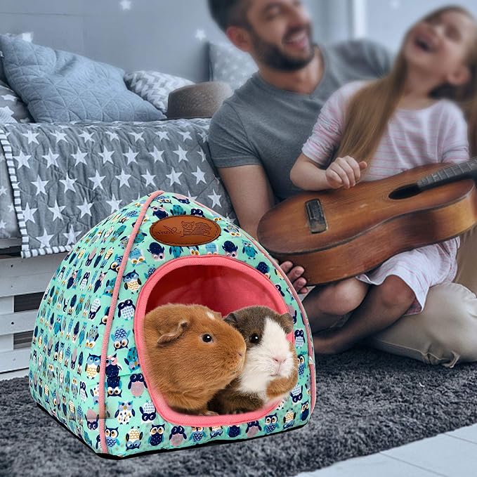 Guinea Pig Bed Hideout, Washable Hamster Cave for Small Animals | Removable Cushion for Cleaning, Warm Fleece Nest, Washable Bed, 10.23 x 10.23 x 11 in, Dwarf Rabbits Hedgehogs