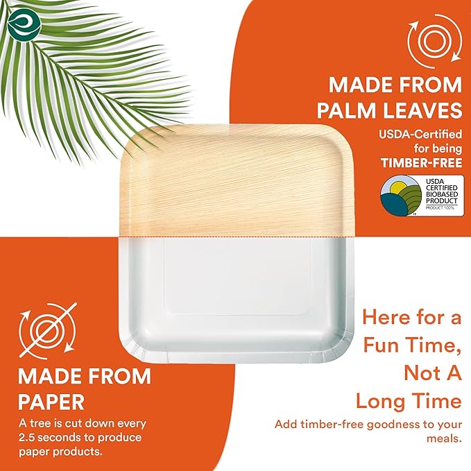 ECO SOUL Compostable 10 Inch Palm Leaf Square Plates (20 Count) Like Bamboo Plates | Biodegradable | Eco-Friendly, Microwave & Oven Safe
